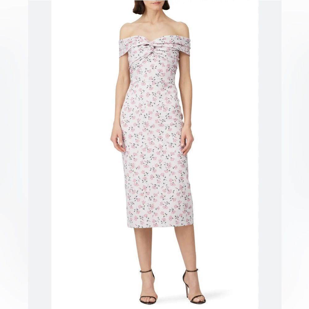 Shoshanna Midnight‎ Pink Floral Jacquard Twist Front Off Shoulder Dress 4